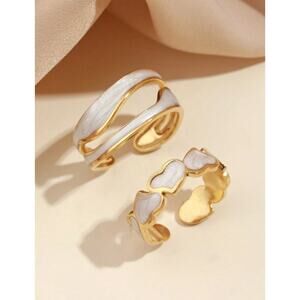 2 pcs Stainless Steel Simple Style Women's White Oil Drop Ring Set, Daily Wear